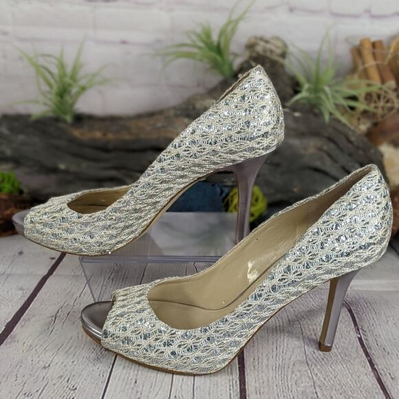Enzo Angiolini Maiven Peep-Toe Pumps, Silver/Gold - Picture 4 of 12